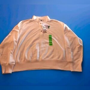 Como Vintage White 1/4th Button Up Collared Long Sleeve Relaxed Sweatshirt LARGE